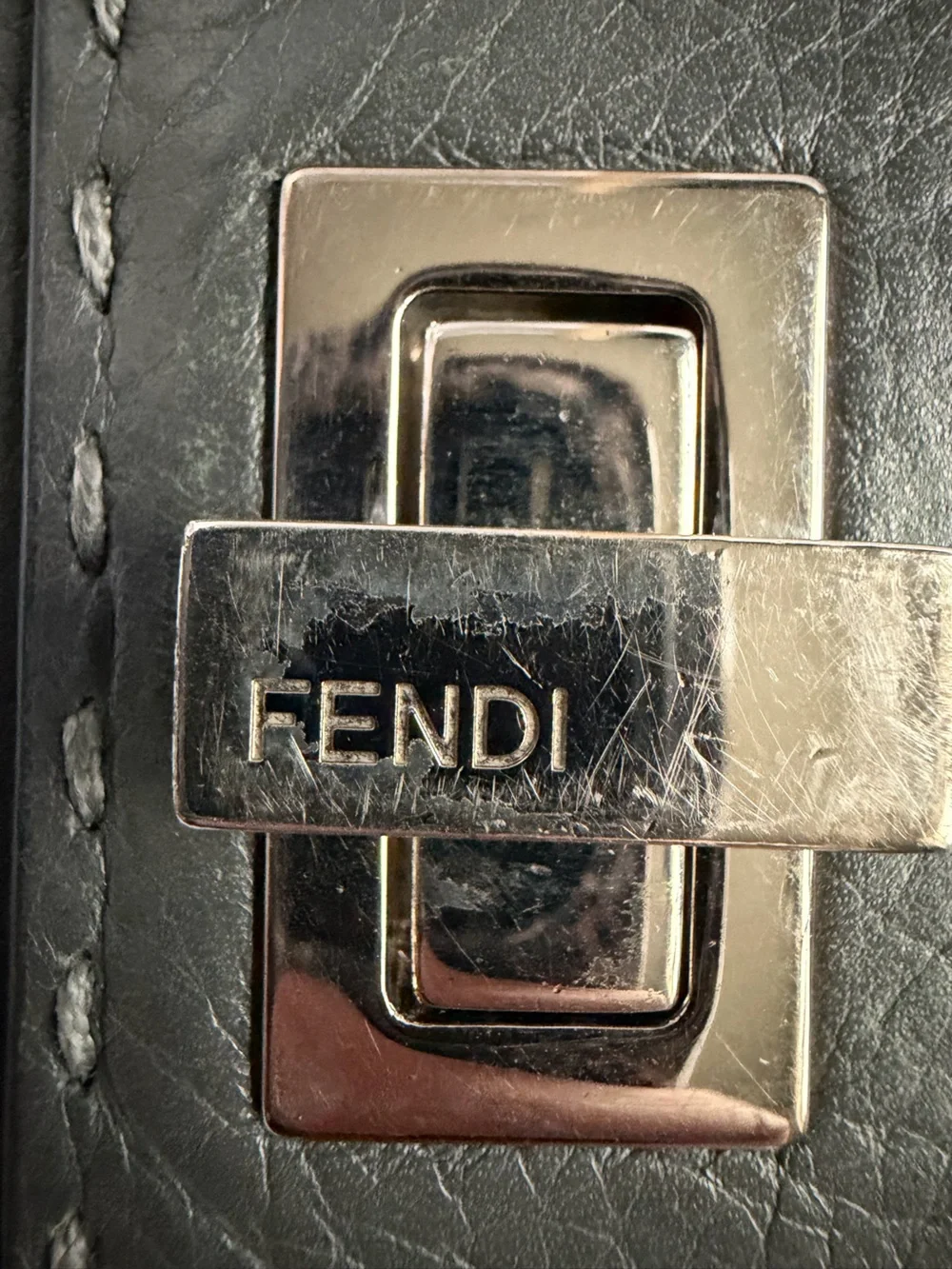 Vintage Fendi Roma Gray Pebbled Leather Continental Wallet